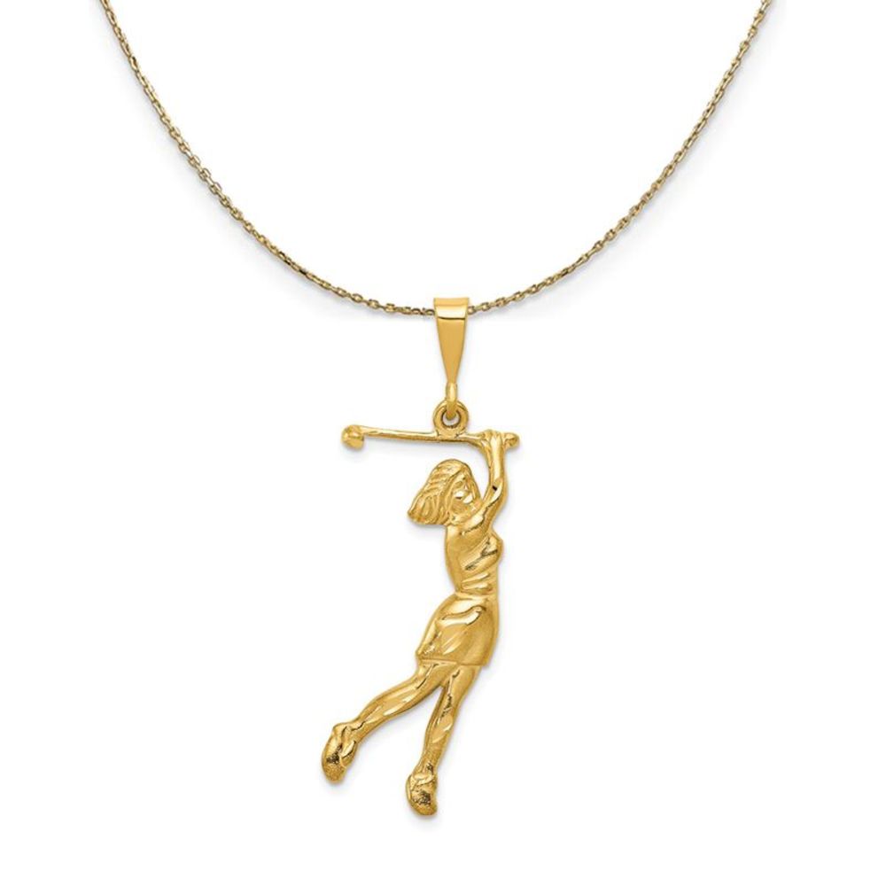 14k Yellow Gold Large Female Golfer Necklace - 18 Inch